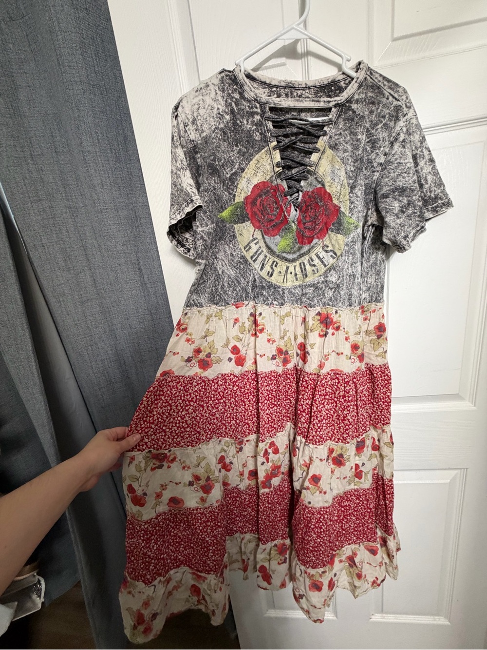 Guns N' Roses Lace-Up Graphic Floral upcycled distressed Dress